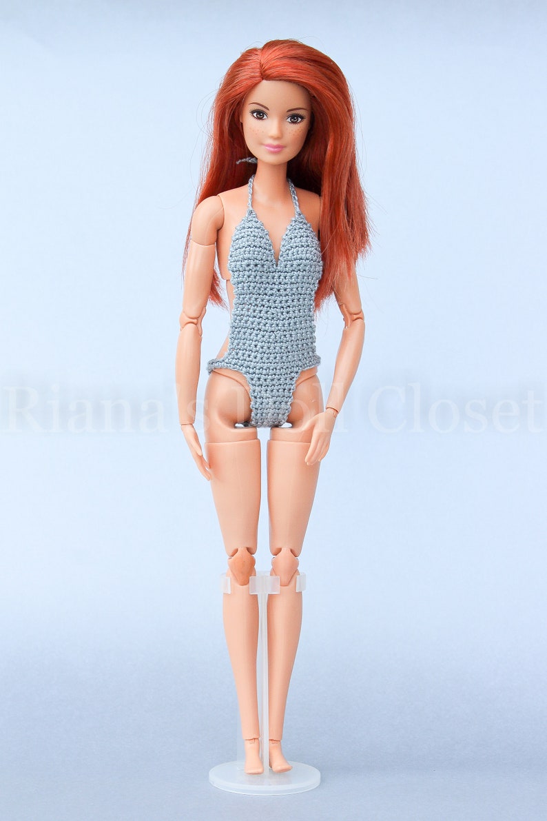 11,5-inch fashion doll swimsuit grey swimwear for regular Barbie doll, leotard for made to move Barbie image 2