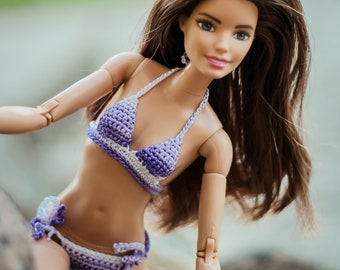 Clothes for original Barbie doll, purple bikinis for classical Barbie, 11 inch fashion doll swimwear