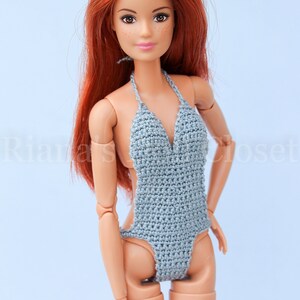 11,5-inch fashion doll swimsuit grey swimwear for regular Barbie doll, leotard for made to move Barbie image 3