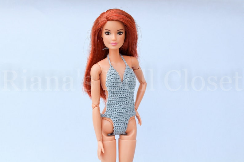 11,5-inch fashion doll swimsuit grey swimwear for regular Barbie doll, leotard for made to move Barbie image 1