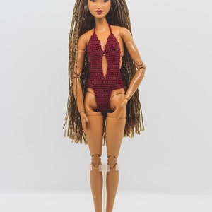 Swimwear for made to move Barbie doll wine red swimsuit for fashion dolls, summer clothes for Barbie doll image 2