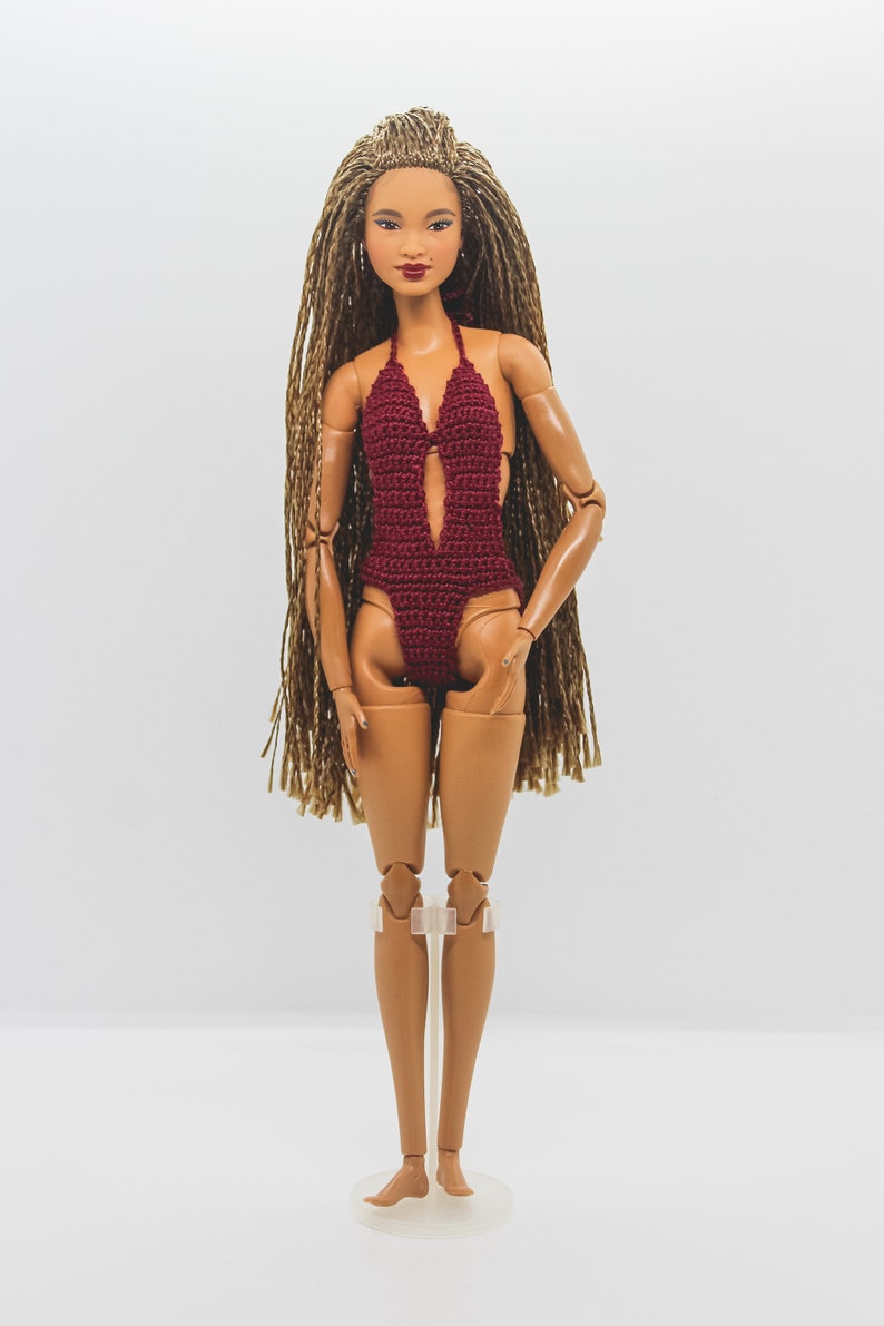 Swimwear for made to move Barbie doll wine red swimsuit for fashion dolls, summer clothes for Barbie doll image 2