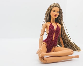Swimwear for made to move Barbie doll - wine red swimsuit for fashion dolls, summer clothes for Barbie doll