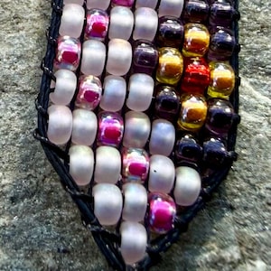 Handwoven Miyuki Seed Bead Bracelet – Frosted Pink Purple Gold Floral Slim Woven Bangle