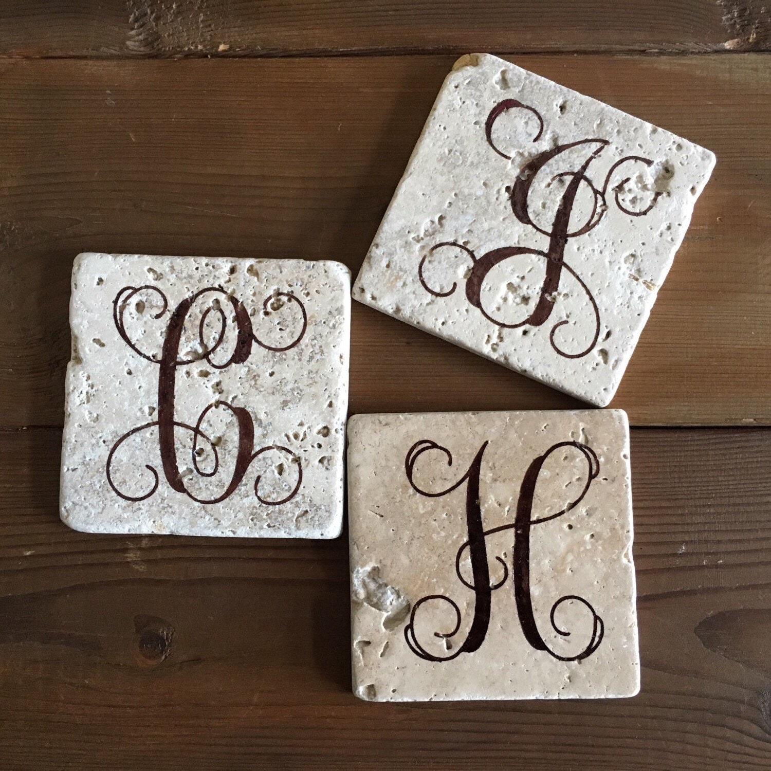 Monogram Initial Tumble Stone Coasters | Etsy