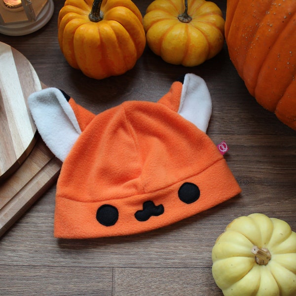 Cute kawaii fox fleece cosplay beanie hat, available. With or without super cute face