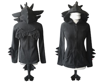 Sweat à capuche costume cosplay dragon noir (sweat à capuche zippé), fantaisie, gothique, sombre, witchy, sorcière, wiccan, costume d'halloween