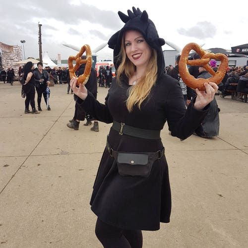 Black dragon cosplay dress costume, shops gothic goth style black dress with long sleeves, wings, ears and dragon tail