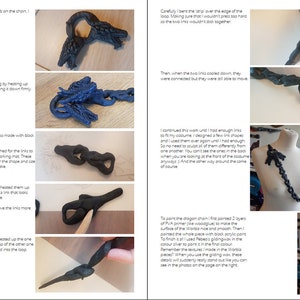 May include: A close-up of a black dragon chain necklace made from Worbla thermoplastic. The chain is made of individual links, each shaped like a dragon's spine. The chain is displayed on a white mannequin.