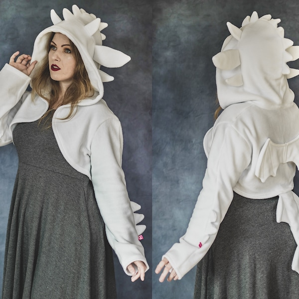 Weißer Drache Cosplay Hoodie (Shrug-Stil), ideal für Fantasy-Stil Hochzeit, Gothic, Witchy, Hexe, Wiccan, Erpel, Halloween-Kostüm