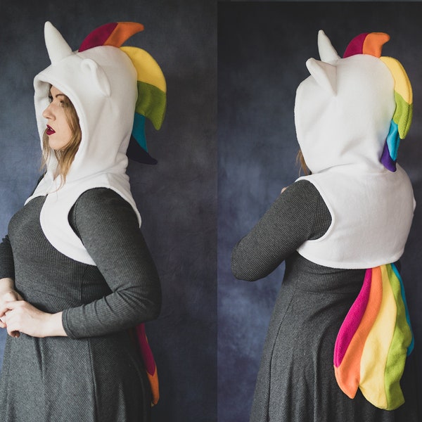 White Rainbow unicorn sleeveless cosplay costume hoodie (shrug style)