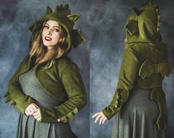 Green dragon cosplay costume hoodie (shrug style), great gift for fantasy fan, medieval, renfaire, fantastic beasts, mythical creature, goth