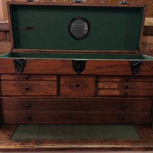 Vintage Antique 26” Wide Star 8 Drawer Oak Wood Machinist Tool Chest from 1950’s