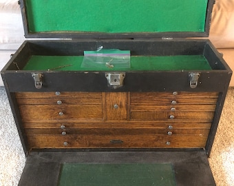 Vintage STAR Oak Machinist Tool Chest Box 8 Drawer Metal Wood