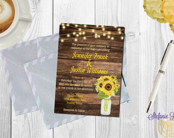 Rustic Sunflower and Wood Wedding Invitation • Digital