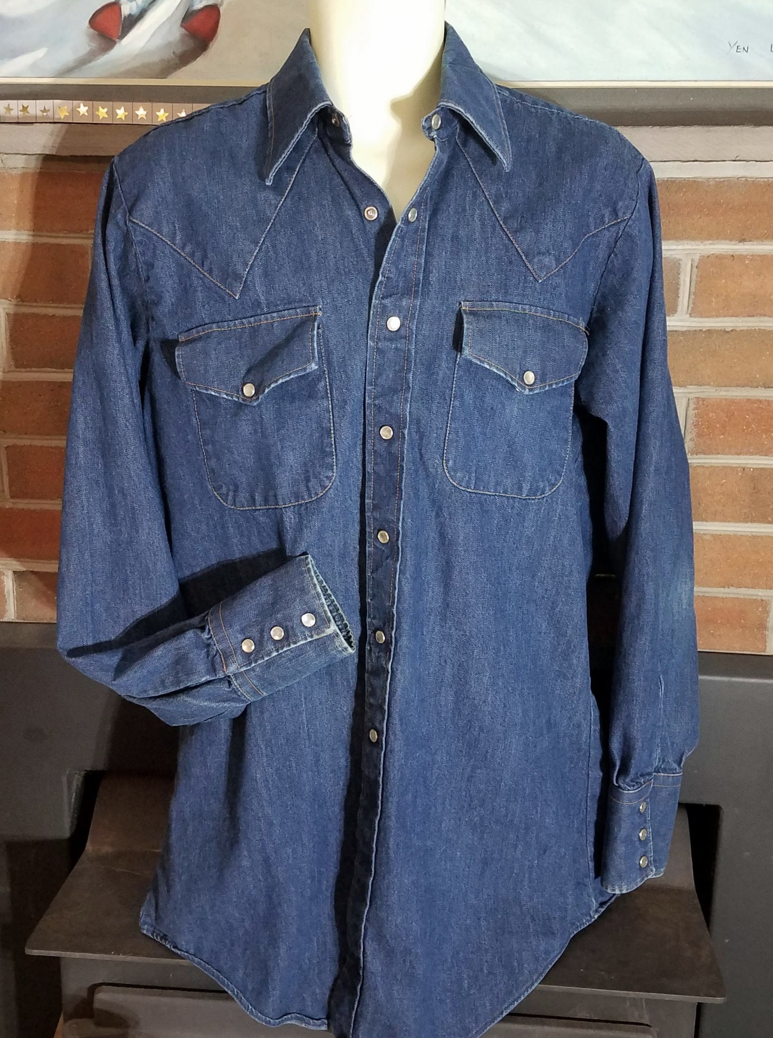 Vintage 1961 HEAVY Denim WESTERN Snap Shirt Wide Collar Jacket | Etsy