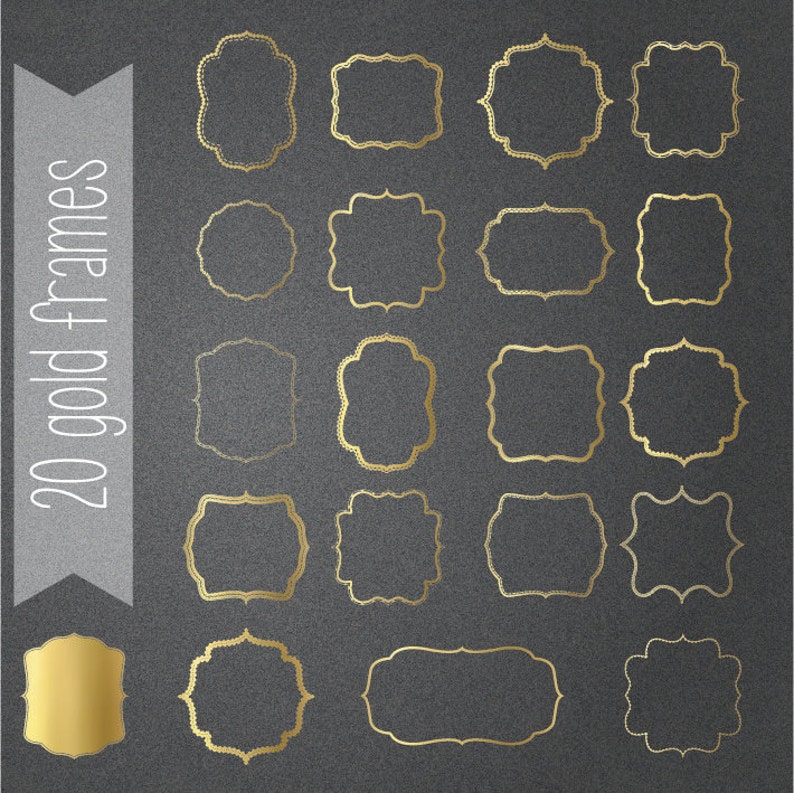 20 Gold bracket frame borders with detail. Instant digital Etsy