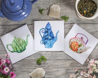 Set of 3 Mini Teapot Prints