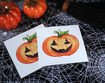 Halloween Starry Pumpkin Jack O' Lantern Mini Art Print 5x5"
