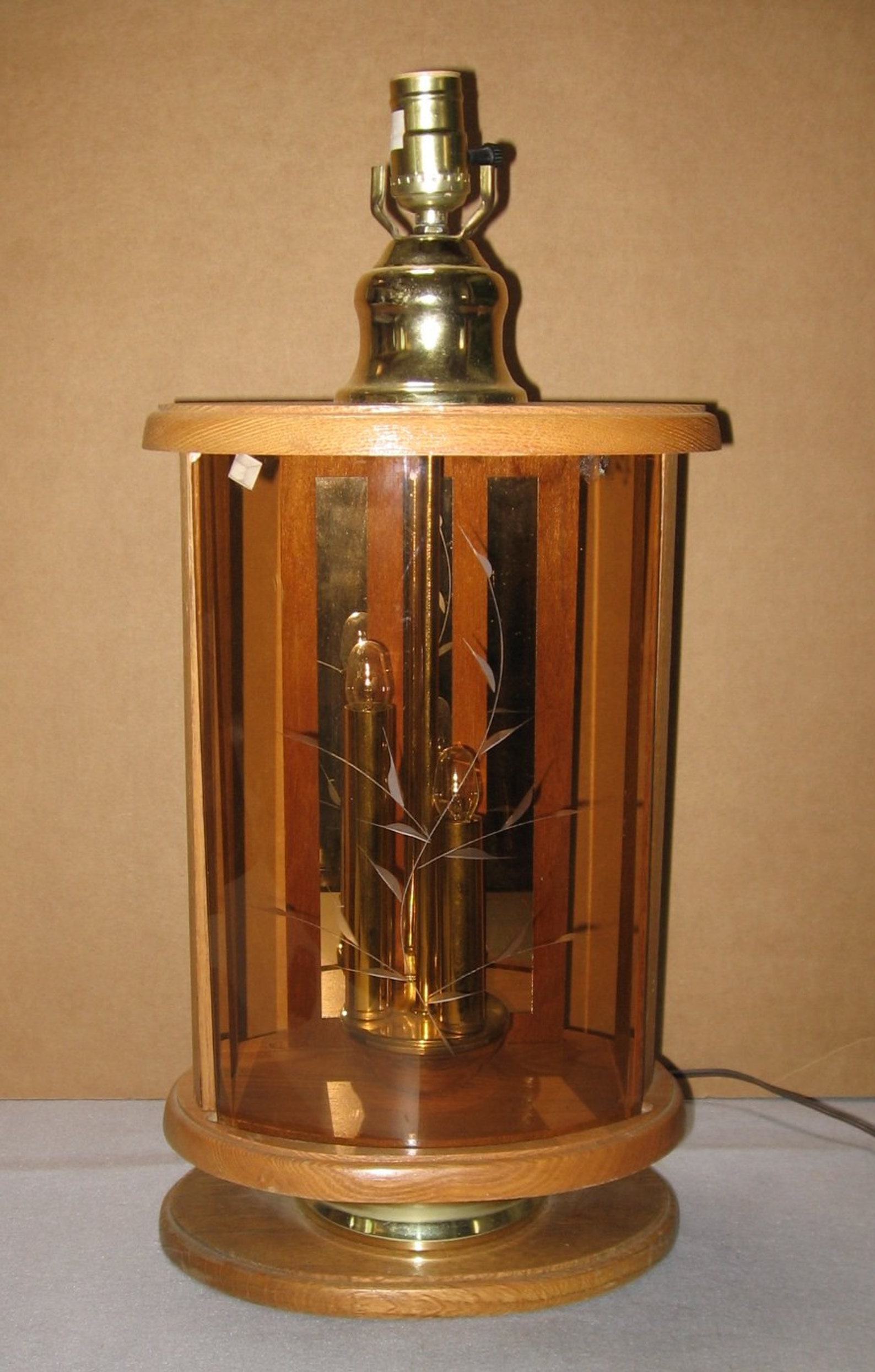 1980s Wood & Glass Lamp w/ Nightlight Candles Vintage Table Etsy