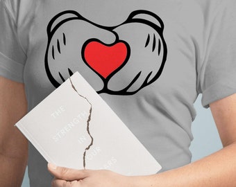 Hands and Heart T-Shirt, Mickey Hands, Disney Lovers, Short Sleeve, Crew Neck Collar