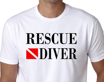 Rescue Diver T-Shirt - Great gift for emergency services divers, available in white & gray.