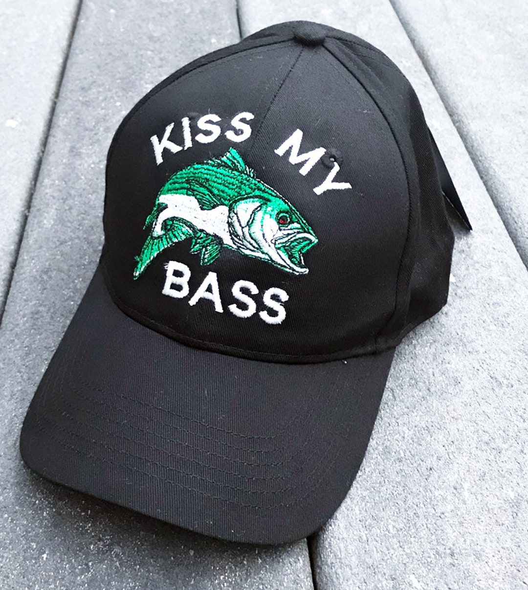 Funny Fishing Hat kiss My Bass Embroidered Fisherman Cap. 