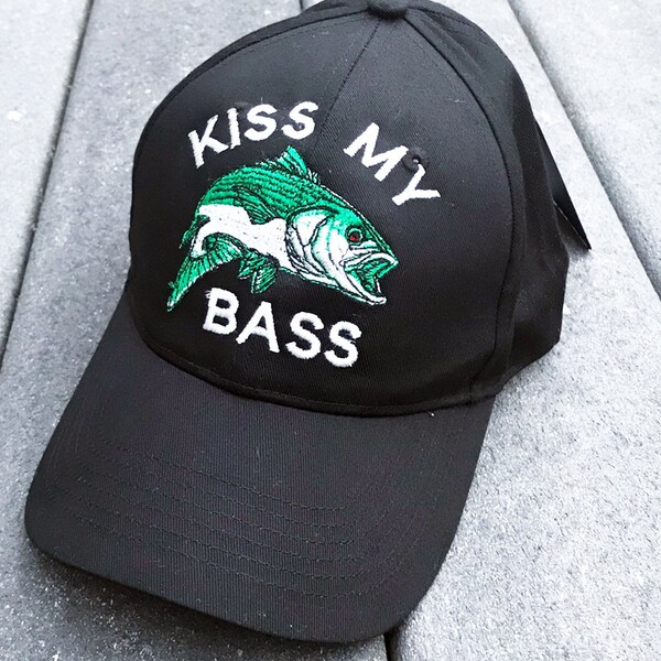 Funny Fishing Hat "Kiss My Bass" Embroidered Fisherman Cap.