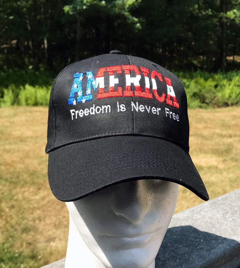 Patriotic Baseball Cap,  Red, White & Blue, Embroidered,  Freedom Is Never Free Hat, Patriotism, United States, America