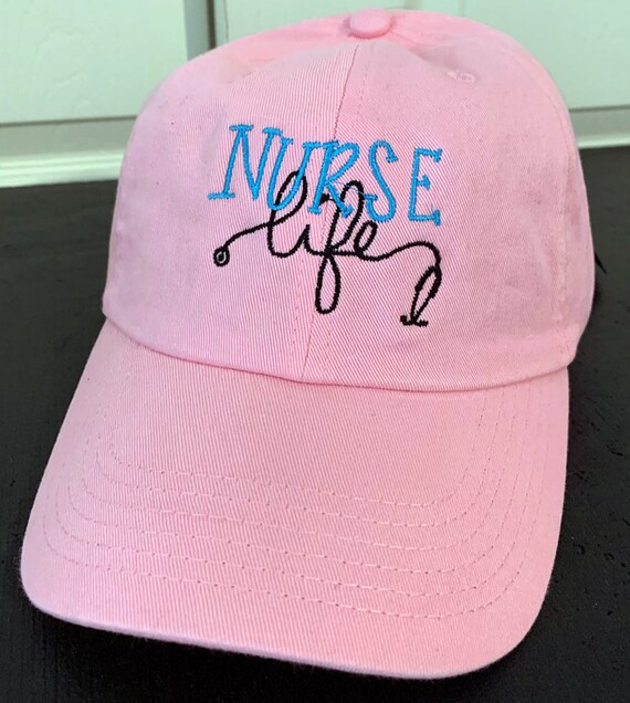 Nurse Hat Nurse Life Embroidered with Stethoscope in Pink.