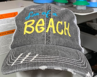 Son of a Beach Hat, Distressed Embroidered Baseball Cap