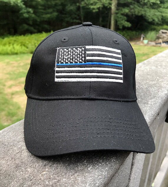 Police Officer Add Name To Back Embroidered Custom Thin Blue Line Baseball Cap Support The Blue Blue Thin Line Flexfit