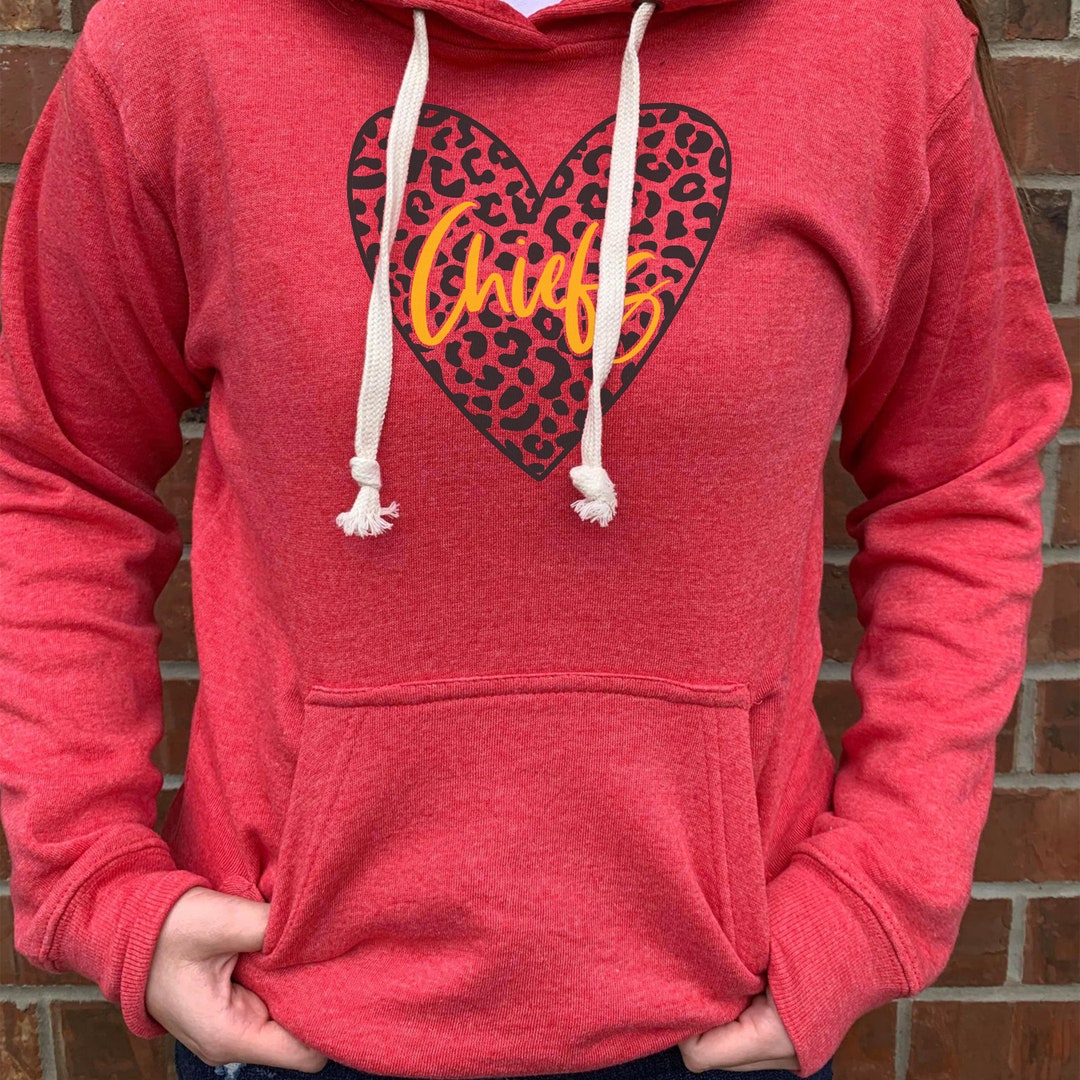 Chiefs Leopard Print Heart Hooded Hoodie Sweatshirt Etsy