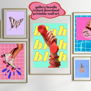 Digital Printable y2k gallery wall bundle, pop art bright art bundle
