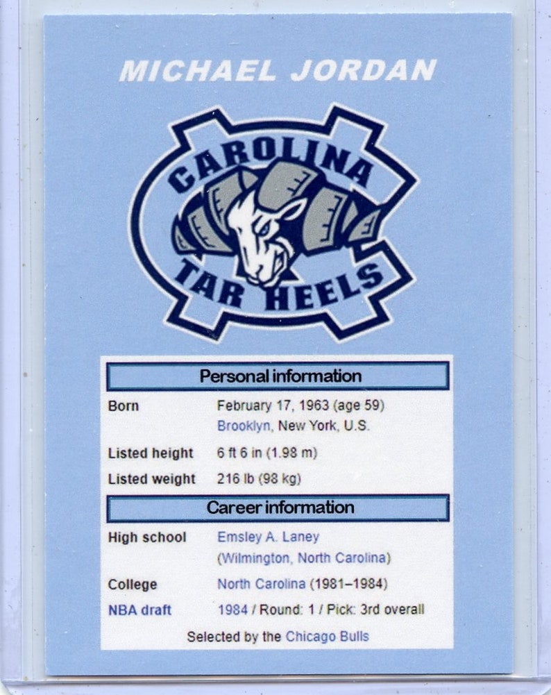 michael jordan north carolina basketball card