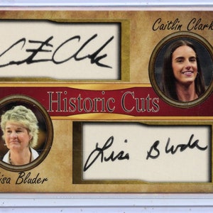 J1408 - CAITLIN CLARK and Coach Bluder- IOWA - Rookie Card - 2024 Historic Cuts with Facsimile Signatures