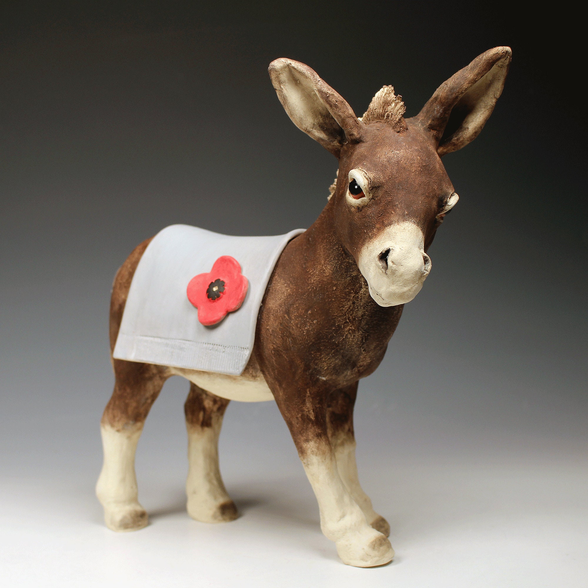 Ceramic Donkey With Grey Blanket Sculpture Realistic Brown Etsy