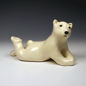 Ceramic polar bear, creamy white, satin crackle glazed, realistic ceramic polar bear sculpture image 4