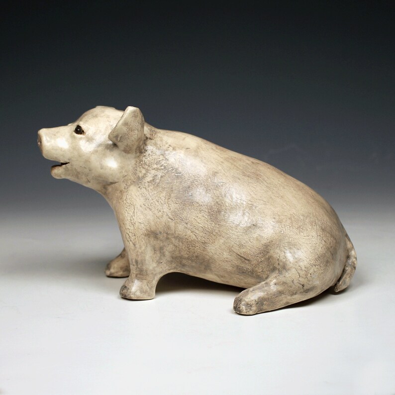 Ceramic Happy Pig Sculpture Taupe Colored Pig Barnyard Etsy