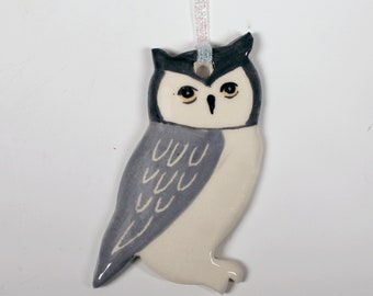 Ceramic owl hanging ornament