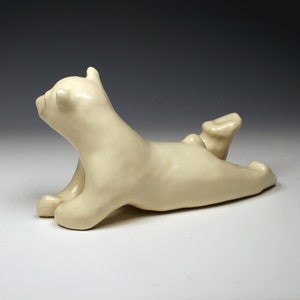 Ceramic polar bear, creamy white, satin crackle glazed, realistic ceramic polar bear sculpture image 6