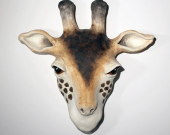 Ceramic 3D giraffe mask wall hanging, exquisite and realistic looking ceramic giraffe decor for your wall