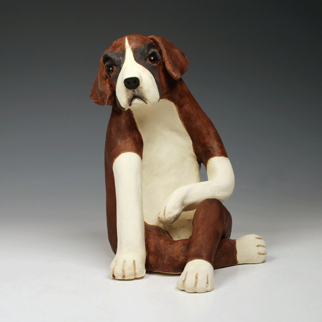 Ceramic Boxer Dog Sculpture, Anthropomorphic Sassy Boxer Dog Figurine