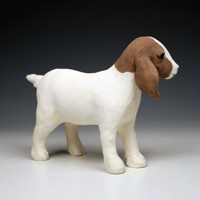 Ceramic Nubian Goat Sculpture, Realistic Brown and White Goat, Ceramic