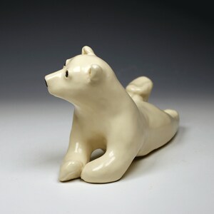 Ceramic polar bear, creamy white, satin crackle glazed, realistic ceramic polar bear sculpture image 7