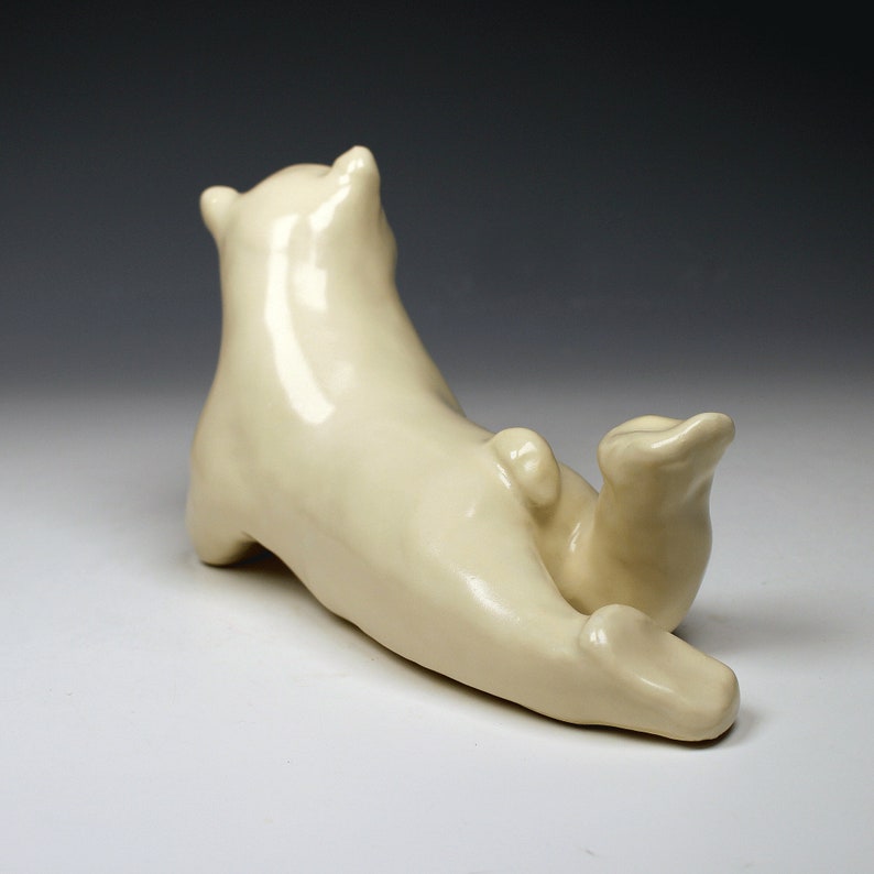 Ceramic polar bear, creamy white, satin crackle glazed, realistic ceramic polar bear sculpture image 5