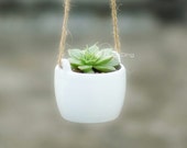 White Ceramic Bucket Hanging Planter