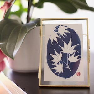 Lot de 3 mini-cyanotypes de feuilles d'érable