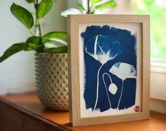 BOLD CURTAINS Cyanotype Floral Poster Botanical Printable Wall Art Gift for Gardener Nature Leaf and Flower Prints