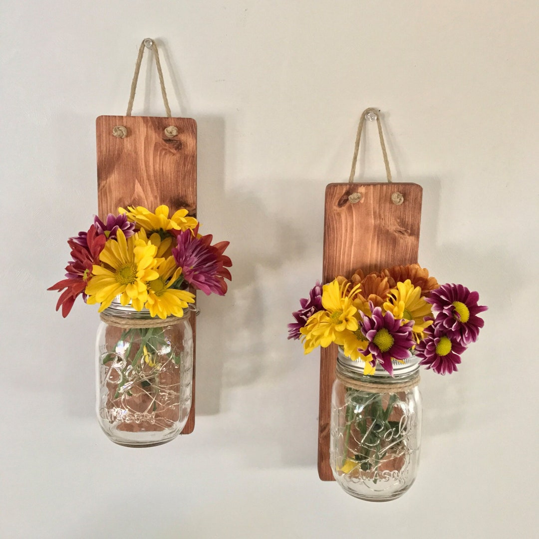 Mason Jar Wall Sconce Mason Jar Sconce With Lights Hanging Etsy